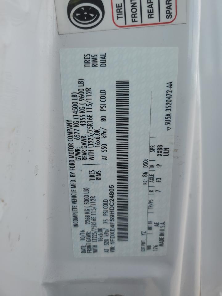 2017 Ford Econoline E450 Super Duty Cutaway Van VIN: 1FDXE4FS9HDC24805 Lot: 62769775