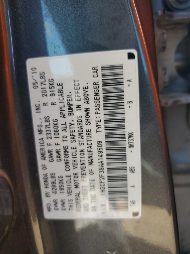 2010 Honda Accord Lx VIN: 1HGCP2F39AA149509 Lot: 61416955