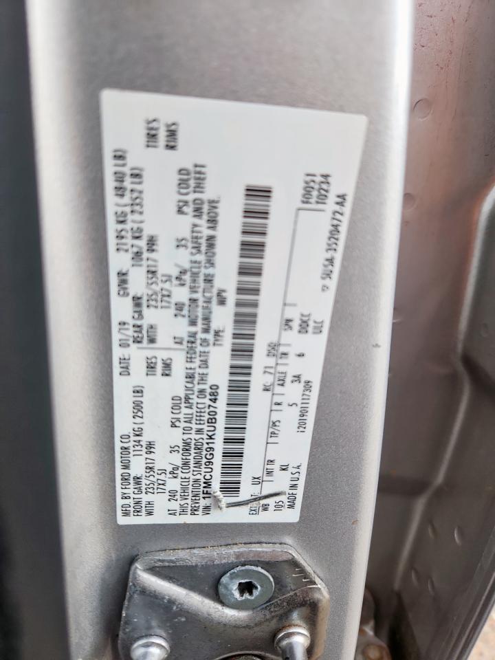2019 Ford Escape Se VIN: 1FMCU9G91KUB07480 Lot: 62006175