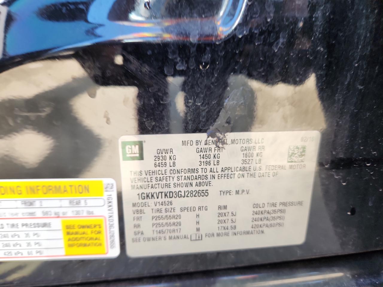 2016 GMC Acadia Denali VIN: 1GKKVTKD3GJ282655 Lot: 61959175
