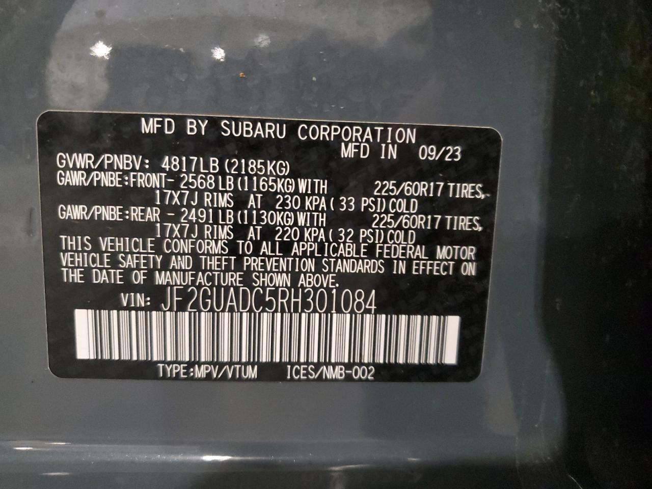 SUBARU CROSSTREK 2024 VIN JF2GUADC5RH301084 zdjęcie 14