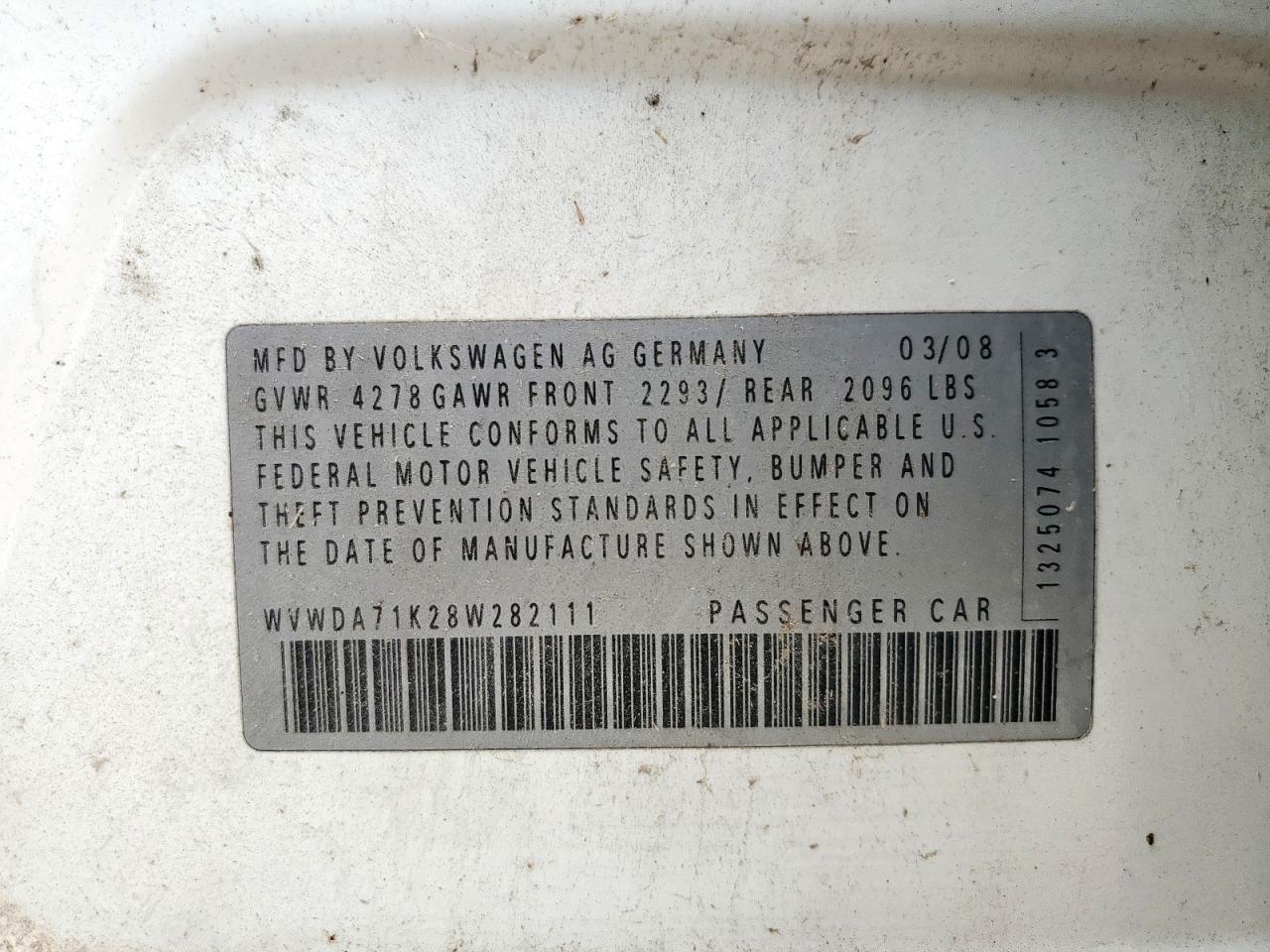 2008 Volkswagen Rabbit VIN: WVWDA71K28W282111 Lot: 58100125