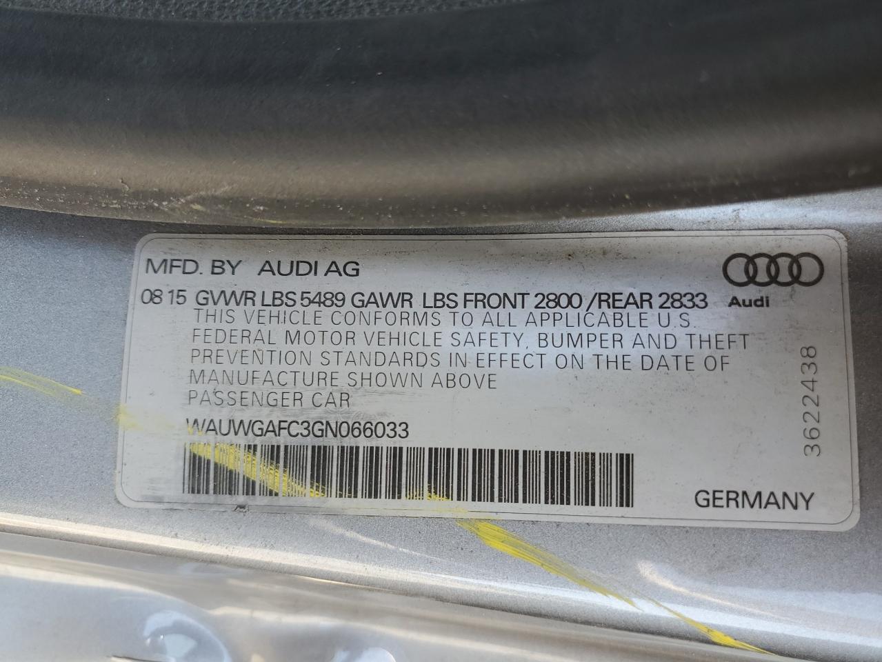 2016 Audi A7 Premium Plus VIN: WAUWGAFC3GN066033 Lot: 60844785