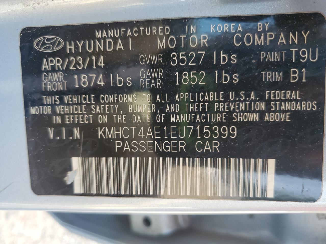 2014 Hyundai Accent Gls VIN: KMHCT4AE1EU715399 Lot: 61979145