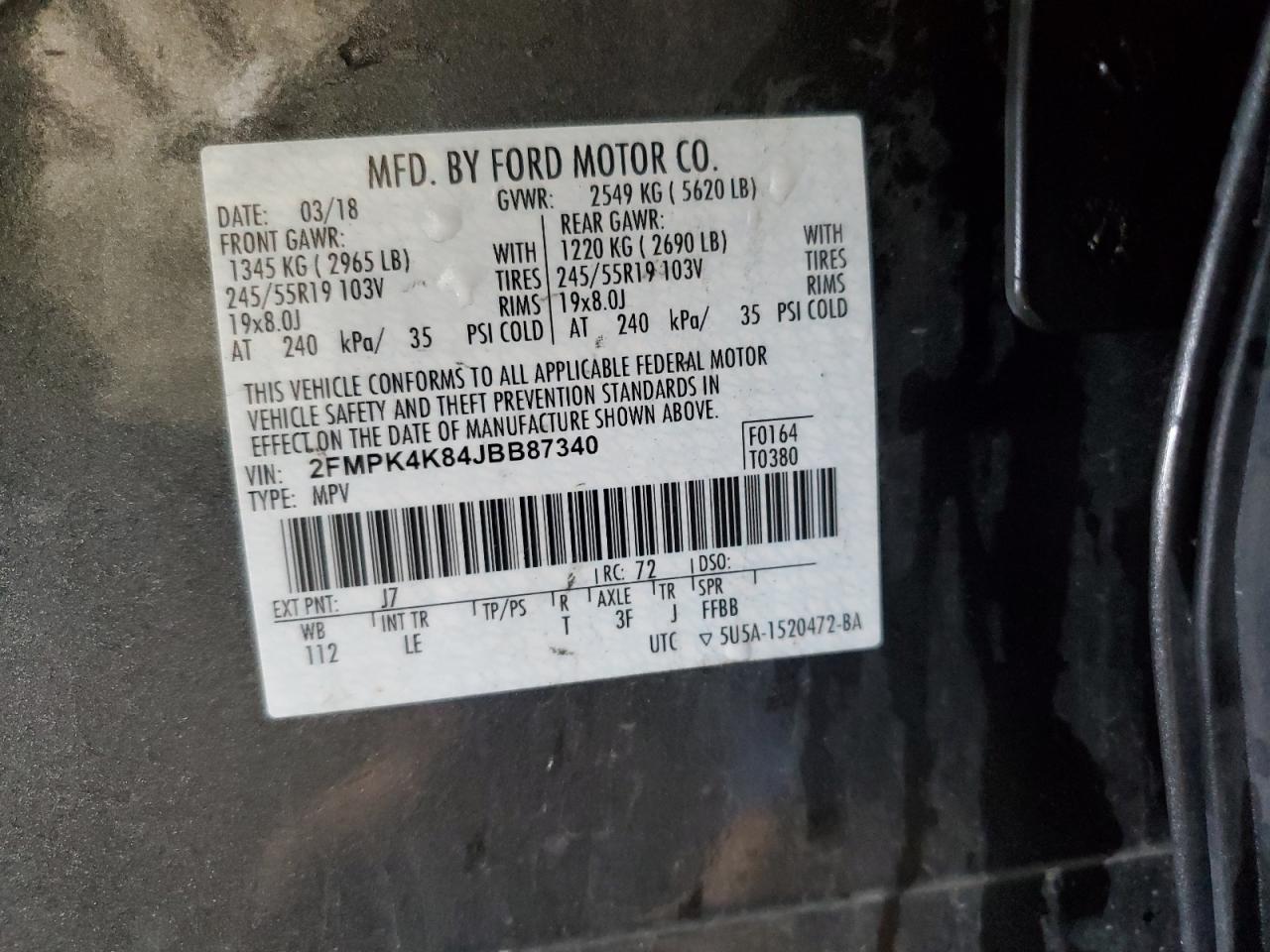 2018 Ford Edge Titanium VIN: 2FMPK4K84JBB87340 Lot: 62578525