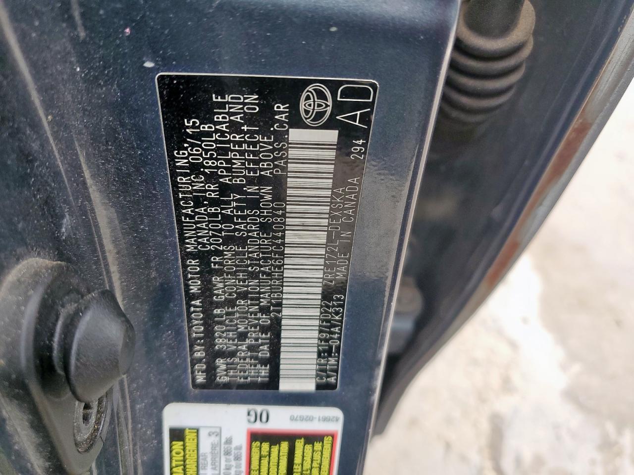 2015 Toyota Corolla L VIN: 2T1BURHE6FC440840 Lot: 59756035