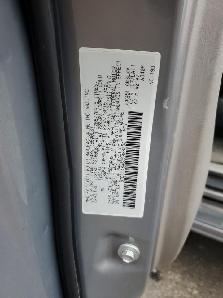 2002 Toyota Sequoia Limited VIN: 5TDBT48A62S086838 Lot: 62515095