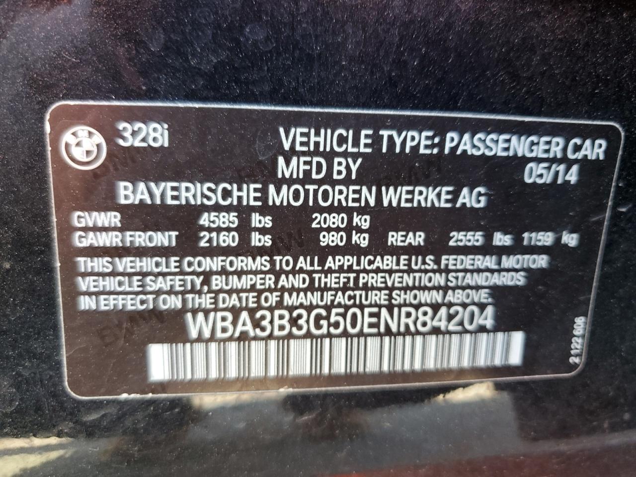 2014 BMW 328 Xi VIN: WBA3B3G50ENR84204 Lot: 61169315