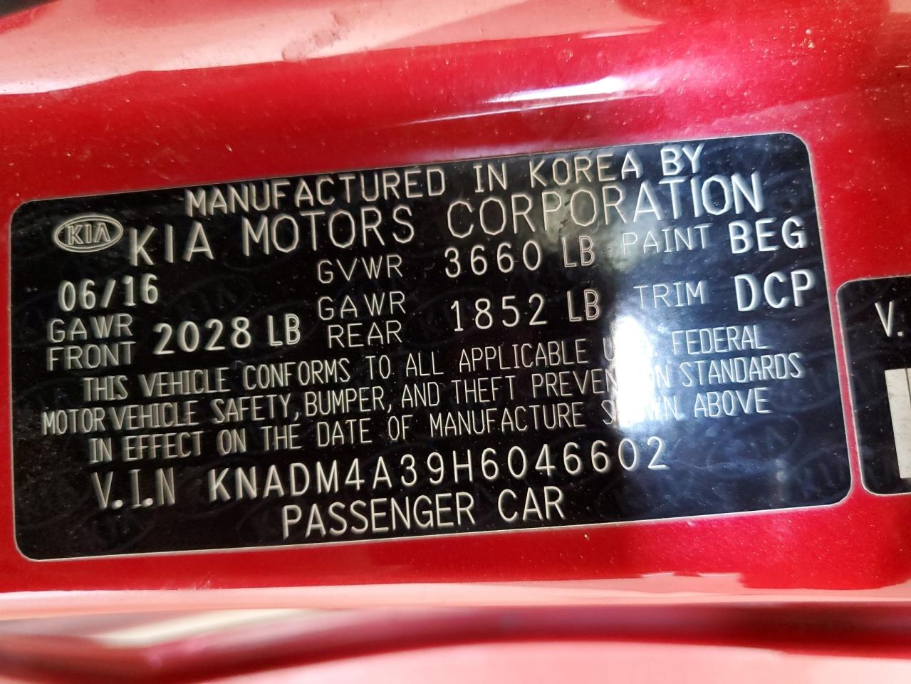 2017 Kia Rio Lx VIN: KNADM4A39H6046602 Lot: 62059285