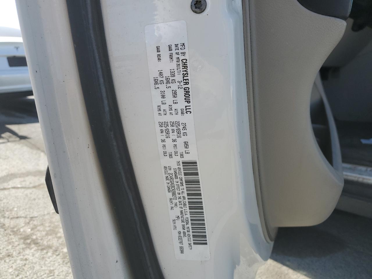 2012 Dodge Ram Van VIN: 2C4RDGAG9CR288272 Lot: 60460845
