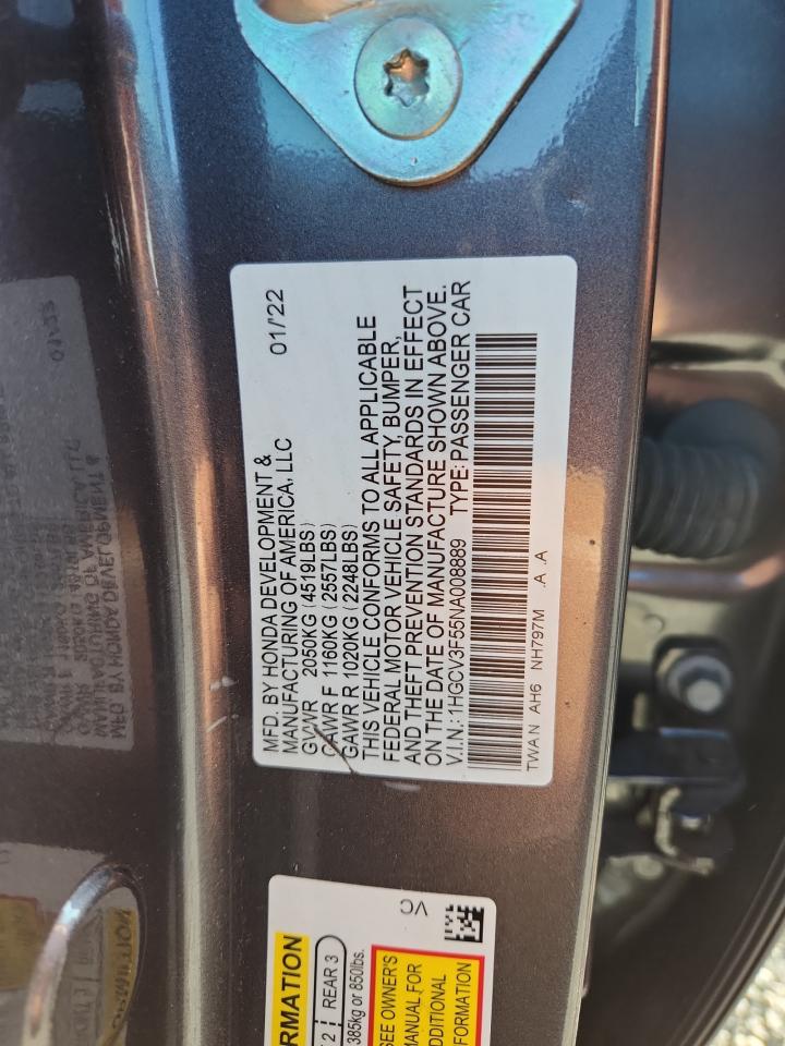 2022 Honda Accord Hybrid Exl VIN: 1HGCV3F55NA008889 Lot: 63005215