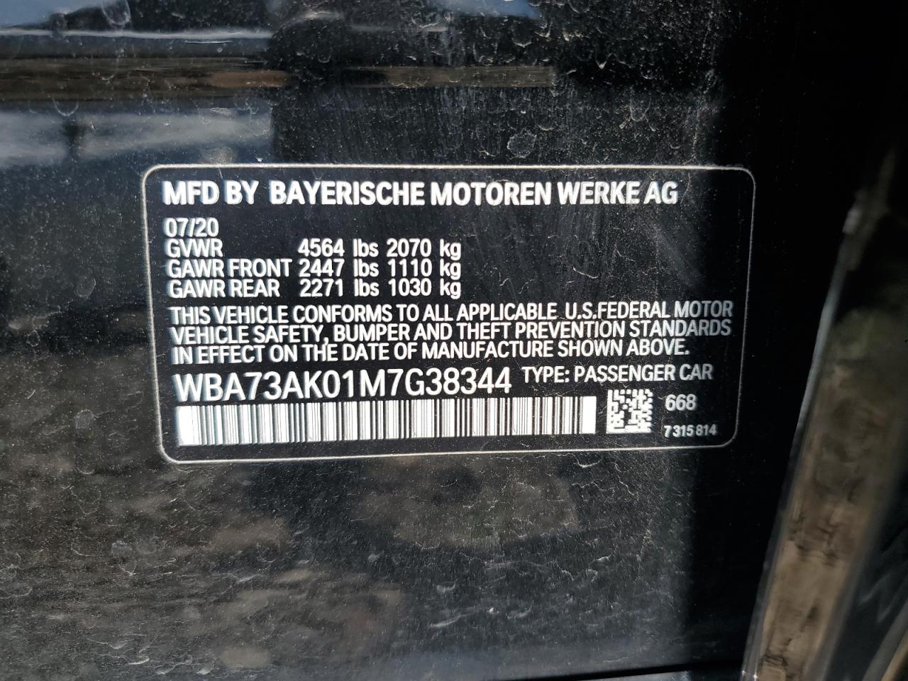 2021 BMW 228Xi VIN: WBA73AK01M7G38344 Lot: 61566505