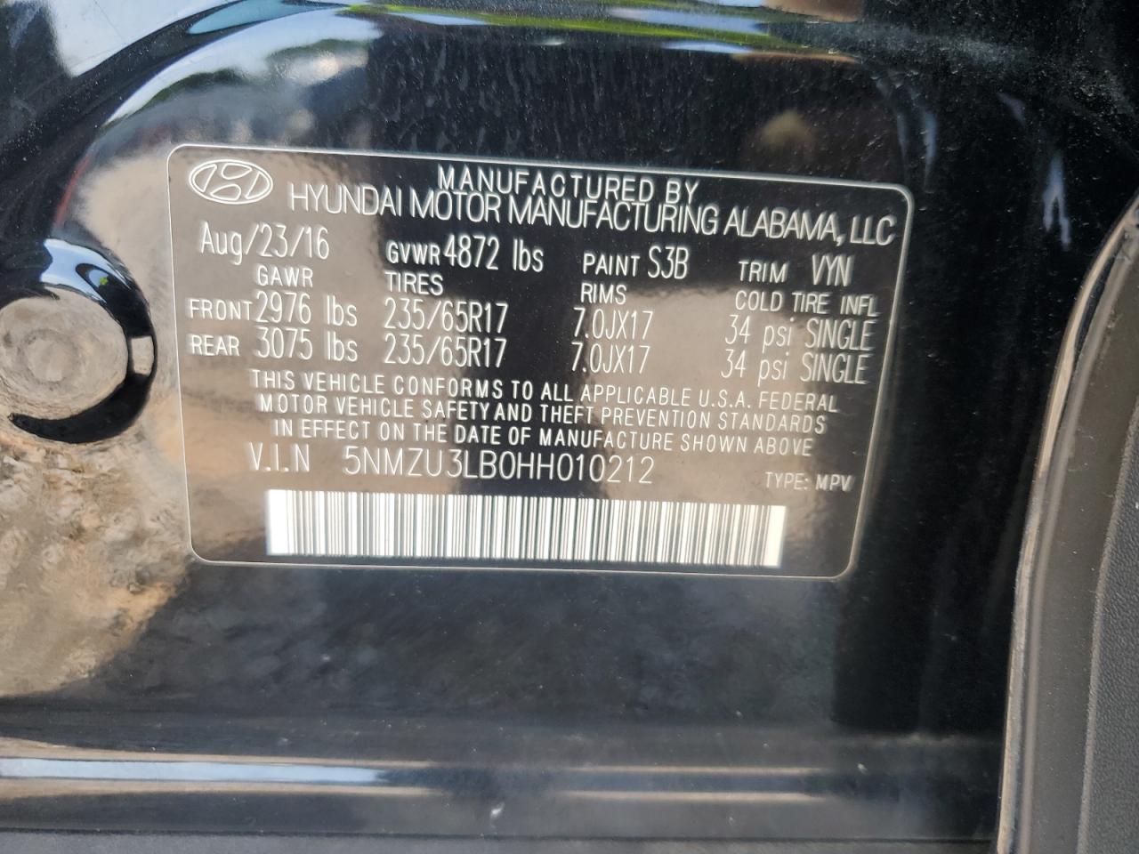 2017 Hyundai Santa Fe Sport VIN: 5NMZU3LB0HH010212 Lot: 62216305