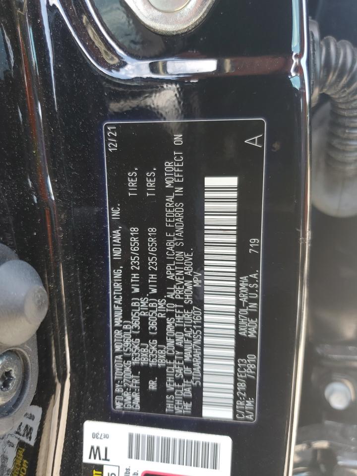 2022 Toyota Highlander Hybrid Xle VIN: 5TDAARAH7NS511607 Lot: 61696985