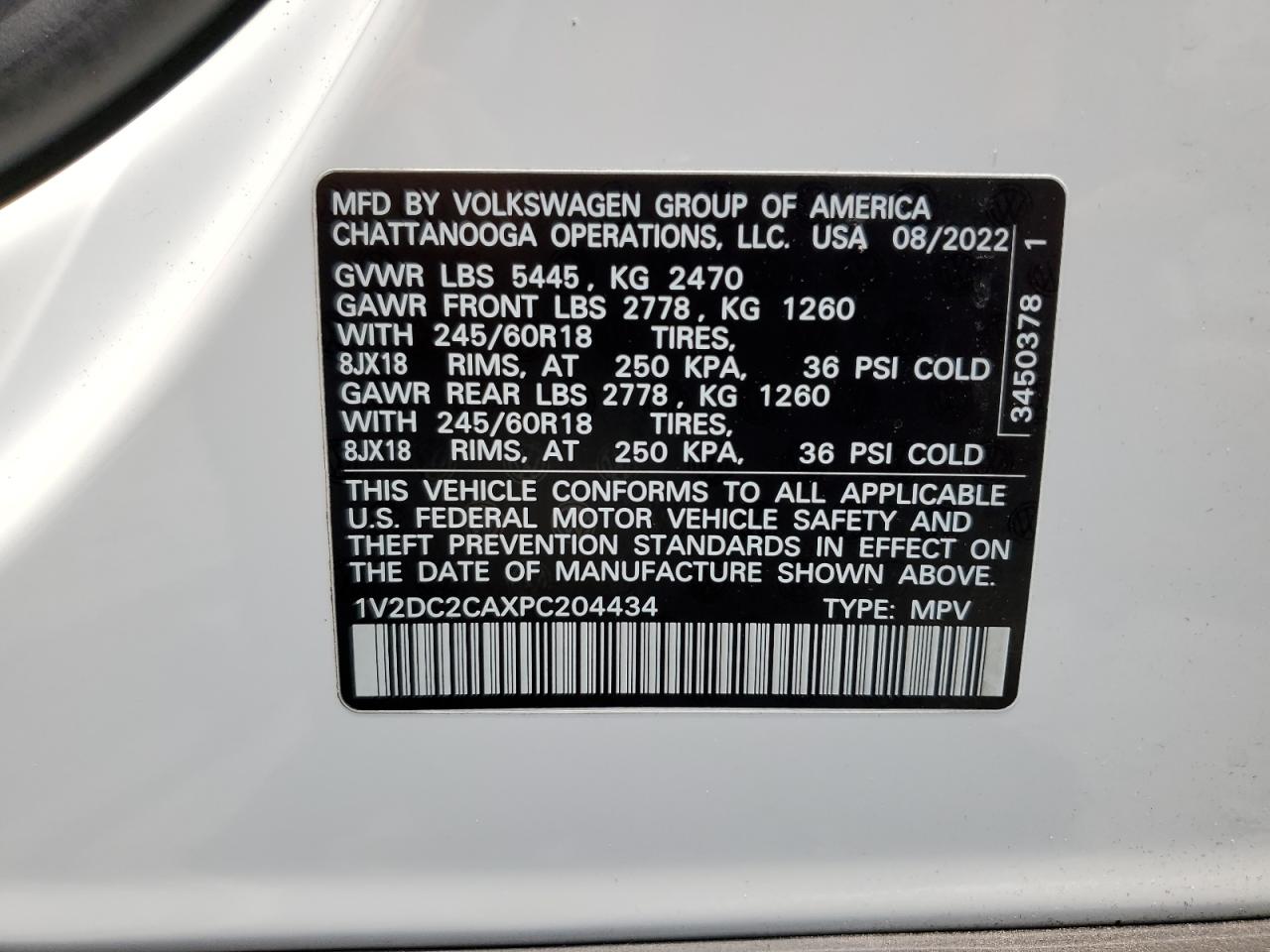 2023 Volkswagen Atlas Cross Sport Se VIN: 1V2DC2CAXPC204434 Lot: 59888295