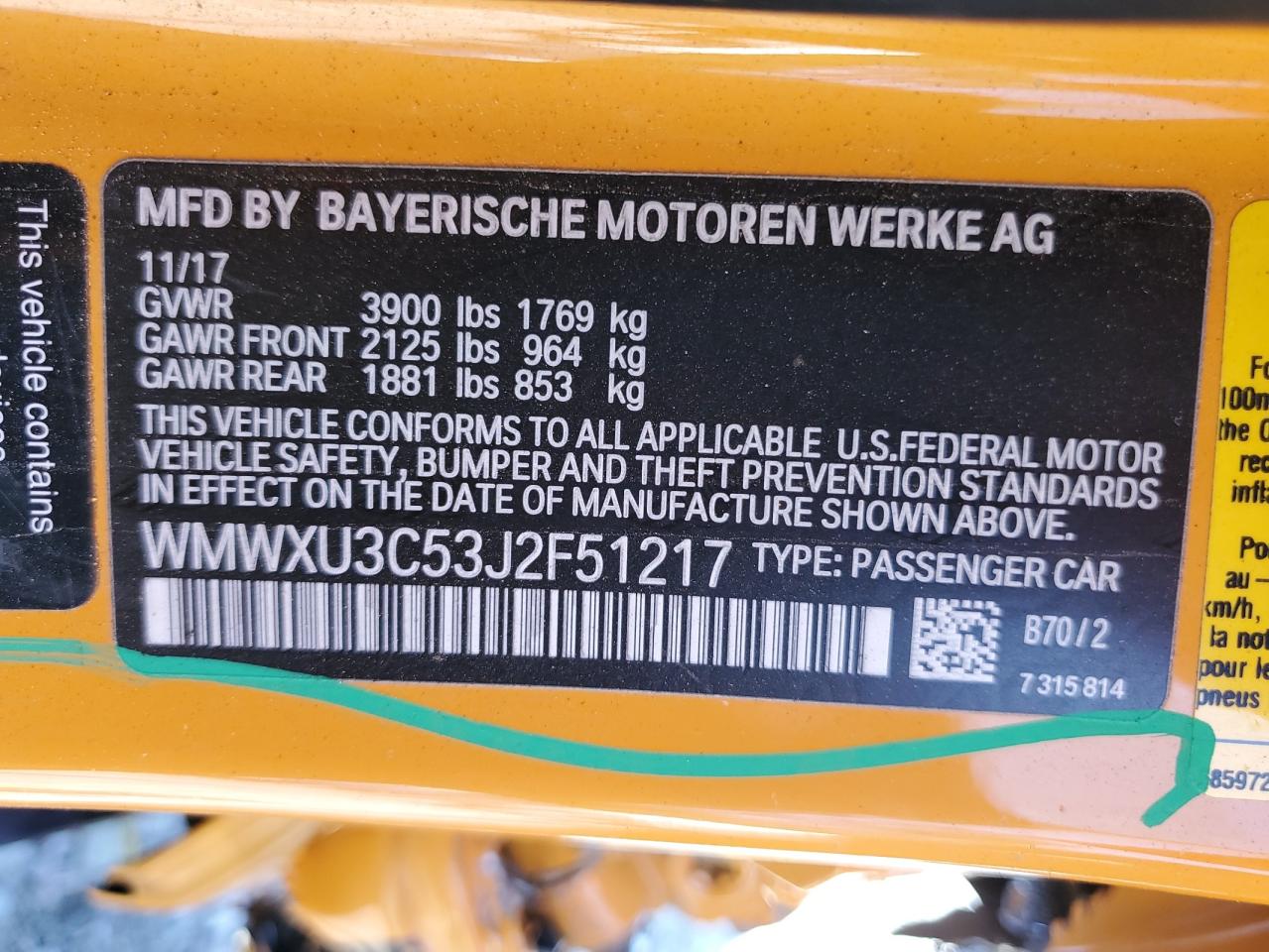 MINI COOPER 2018 VIN WMWXU3C53J2F51217 photo 12