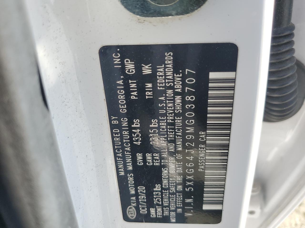 2021 Kia K5 Gt Line VIN: 5XXG64J29MG038707 Lot: 61771175