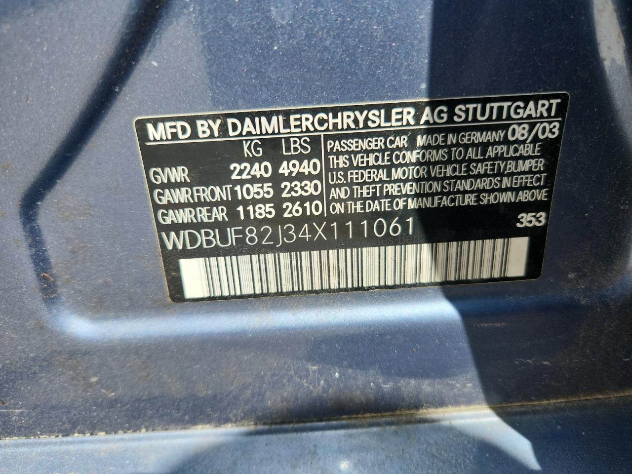 2004 Mercedes-Benz E 320 4Matic VIN: WDBUF82J34X111061 Lot: 58817535