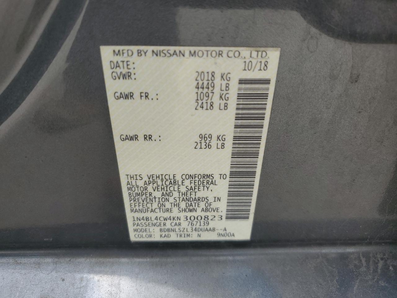 1N4BL4CW4KN300823 NISSAN ALTIMA 2019