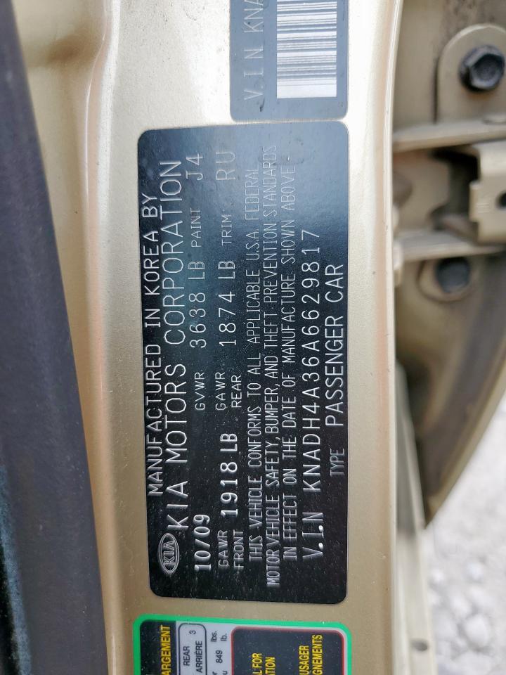 2010 Kia Rio Lx VIN: KNADH4A36A6629817 Lot: 62182215