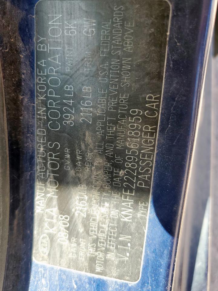 2009 Kia Spectra Ex VIN: KNAFE222895618959 Lot: 61049925