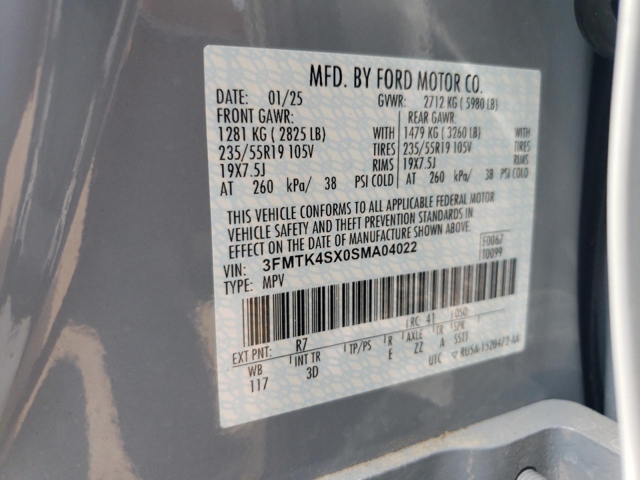 3FMTK4SX0SMA04022 FORD MUSTANG 2025