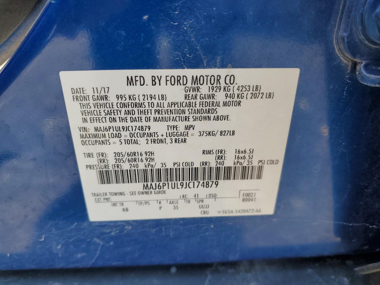 2018 Ford Ecosport Se VIN: MAJ6P1UL9JC174879 Lot: 61520375