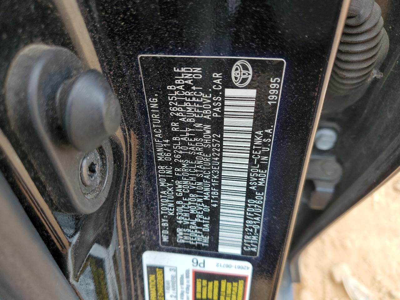 2014 Toyota Camry L VIN: 4T1BF1FK3EU422572 Lot: 61047805