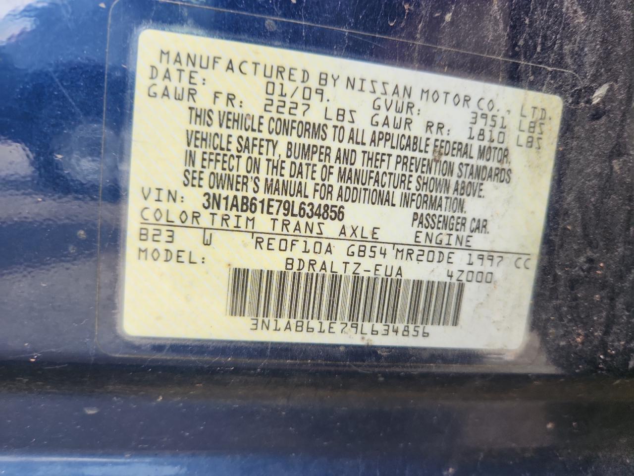 2009 Nissan Sentra 2.0 VIN: 3N1AB61E79L634856 Lot: 60723975