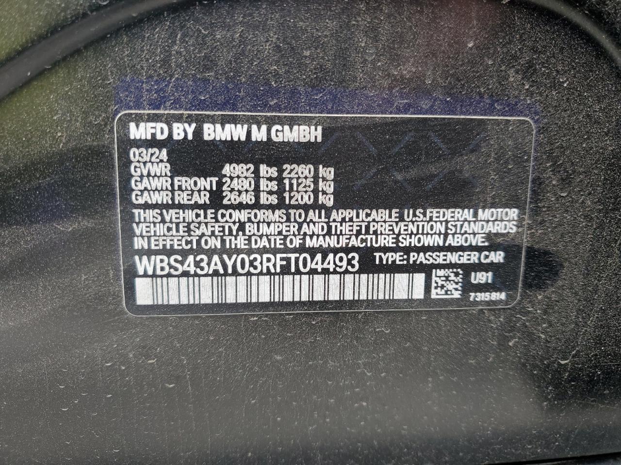 WBS43AY03RFT04493 2024 BMW M3 Competition