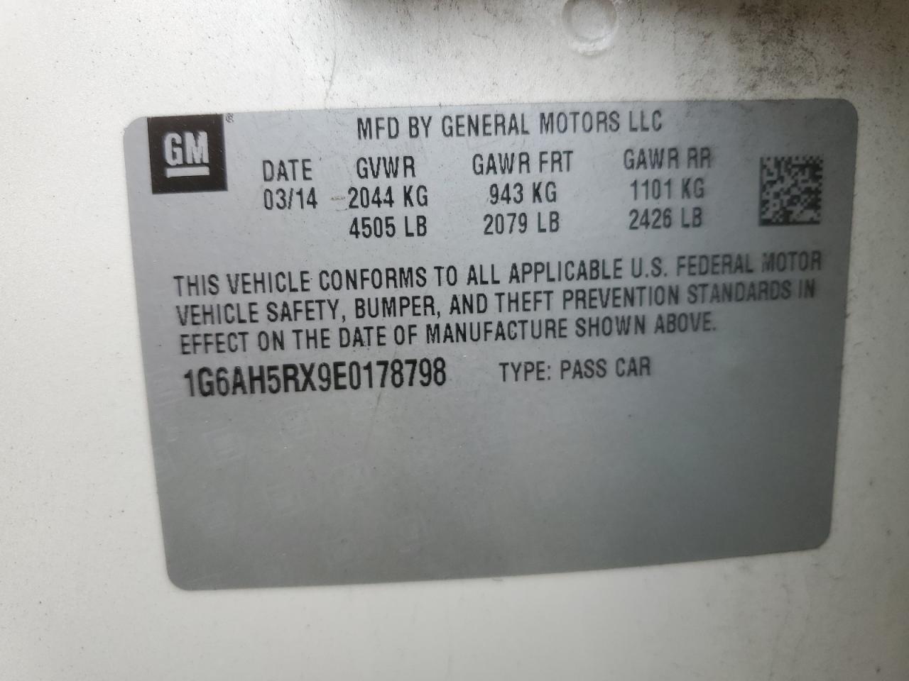 2014 Cadillac Ats Luxury VIN: 1G6AH5RX9E0178798 Lot: 61294965