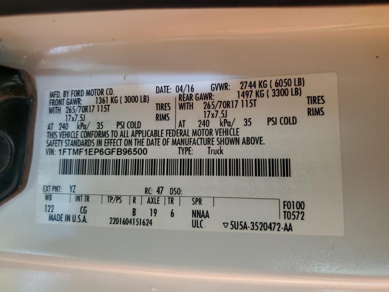 1FTMF1EP6GFB96500 FORD All Models 2016