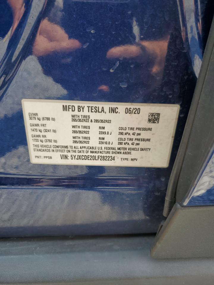 2020 Tesla Model X VIN: 5YJXCDE20LF282234 Lot: 59360635