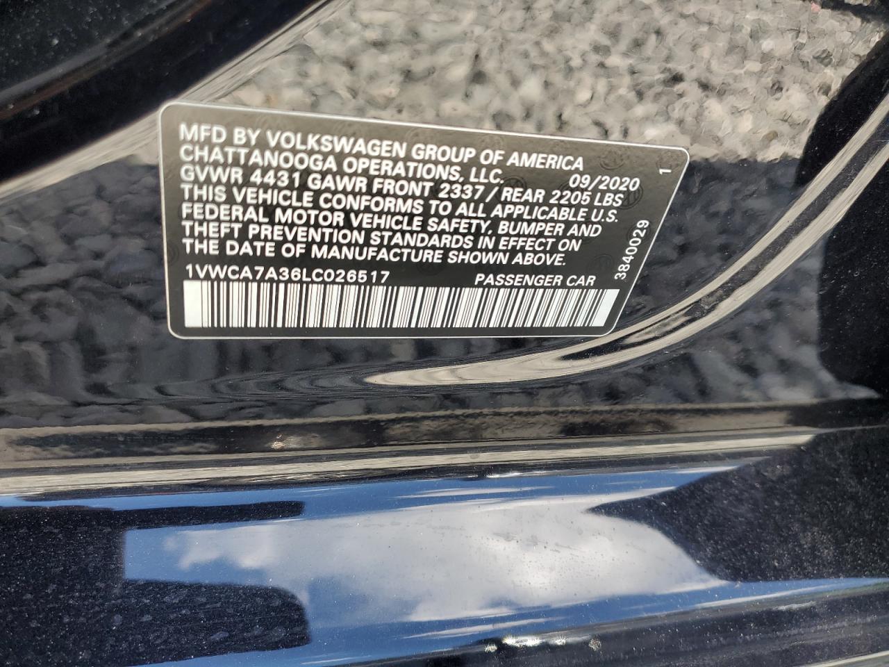2020 Volkswagen Passat Sel VIN: 1VWCA7A36LC026517 Lot: 60949855