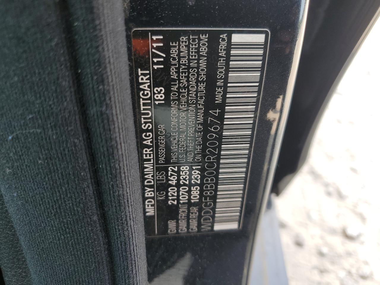 2012 Mercedes-Benz C 300 4Matic VIN: WDDGF8BB0CR209674 Lot: 59898025