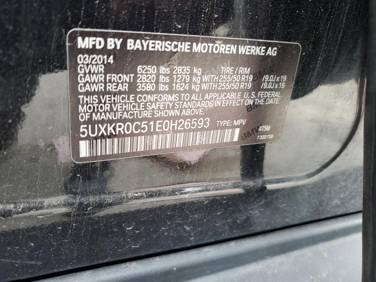 2014 BMW X5 xDrive35I VIN: 5UXKR0C51E0H26593 Lot: 61355695