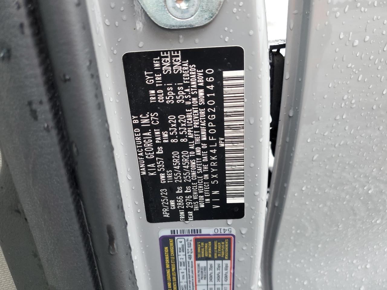 2023 Kia Sorento Sx VIN: 5XYRK4LF0PG201460 Lot: 62521435
