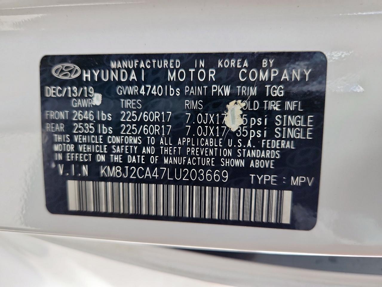 HYUNDAI TUCSON 2020 VIN KM8J2CA47LU203669 фото 14