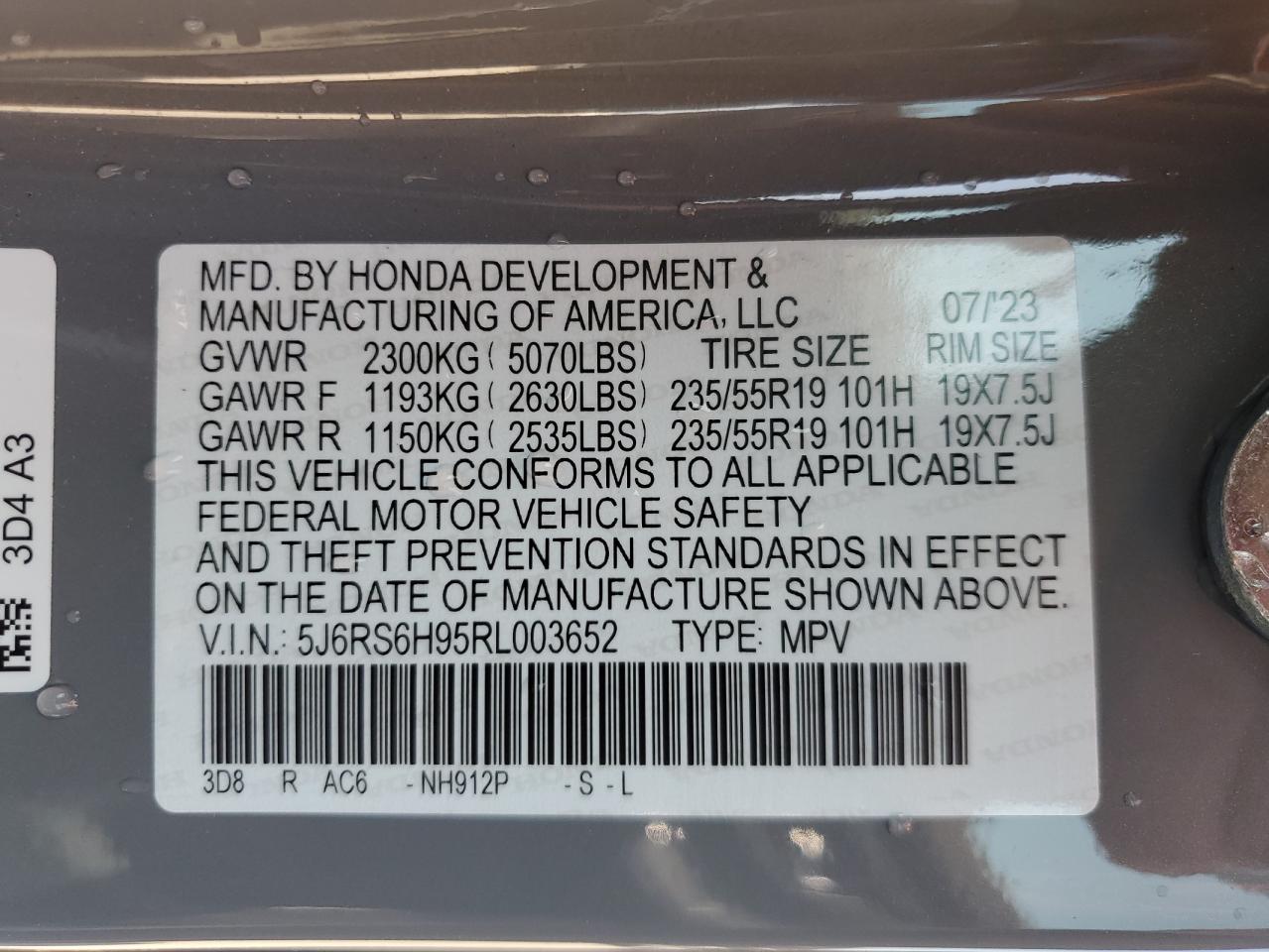 2024 Honda Cr-V Sport Touring VIN: 5J6RS6H95RL003652 Lot: 62164685