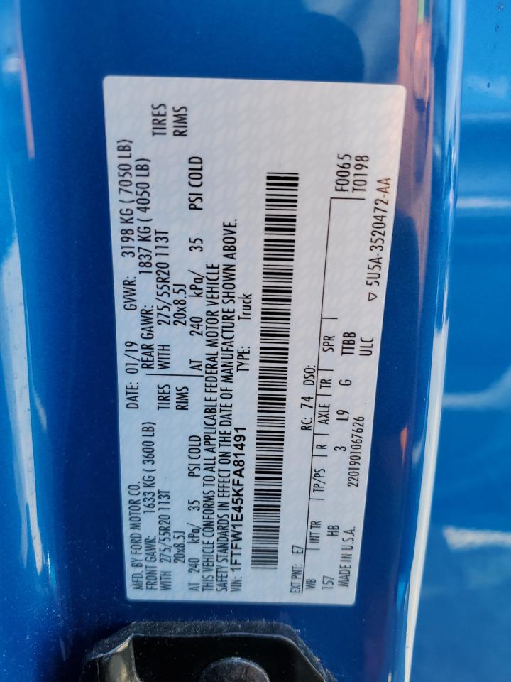 1FTFW1E45KFA81491 FORD F-150 2019