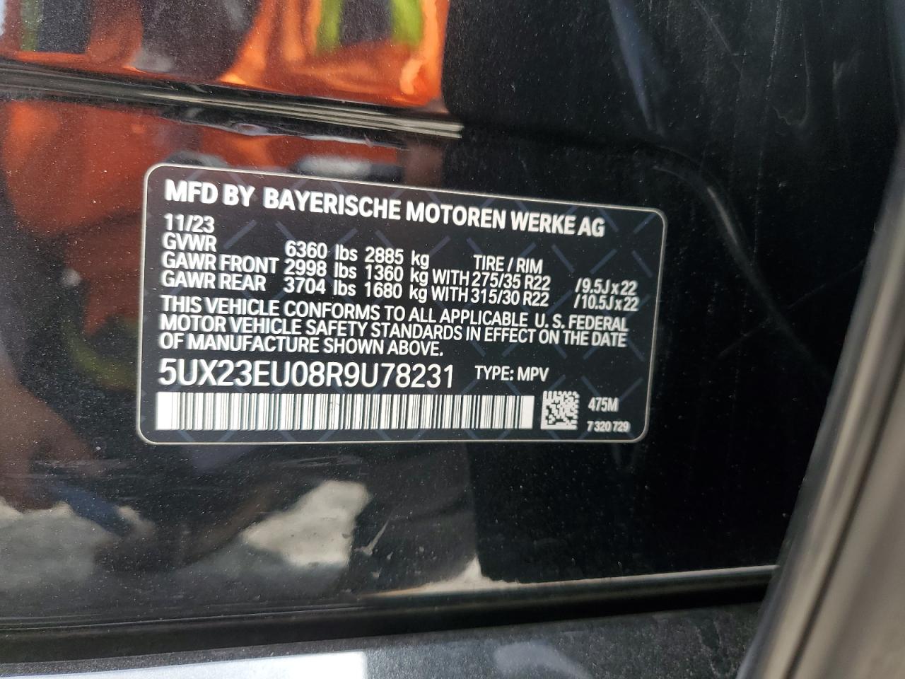 2024 BMW X5 xDrive40I VIN: 5UX23EU08R9U78231 Lot: 62009495