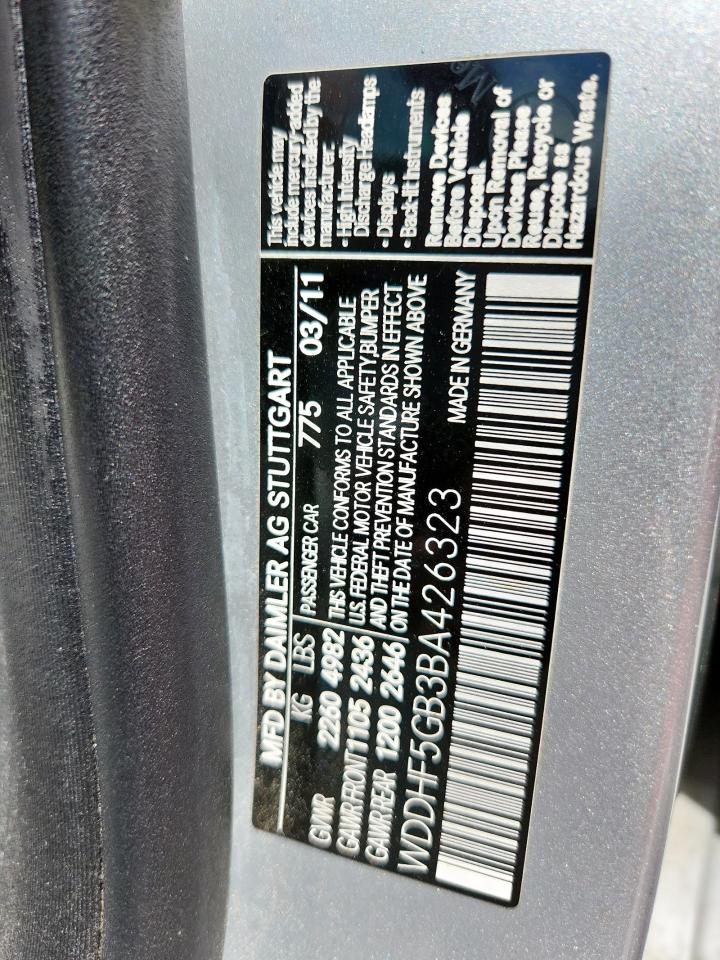 2011 Mercedes-Benz E 350 VIN: WDDHF5GB3BA426323 Lot: 61763415