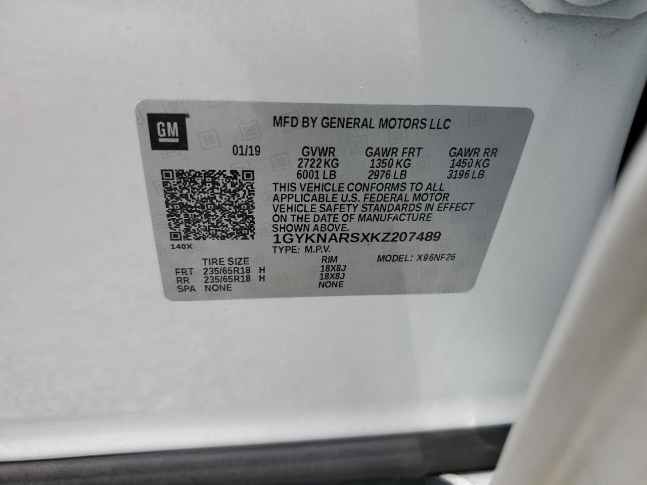 2019 Cadillac Xt5 VIN: 1GYKNARSXKZ207489 Lot: 62912425