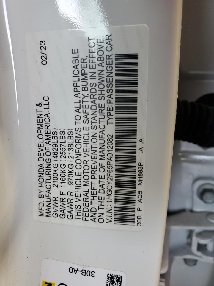 2023 Honda Accord Hybrid Exl VIN: 1HGCY2F65PA012082 Lot: 62739885