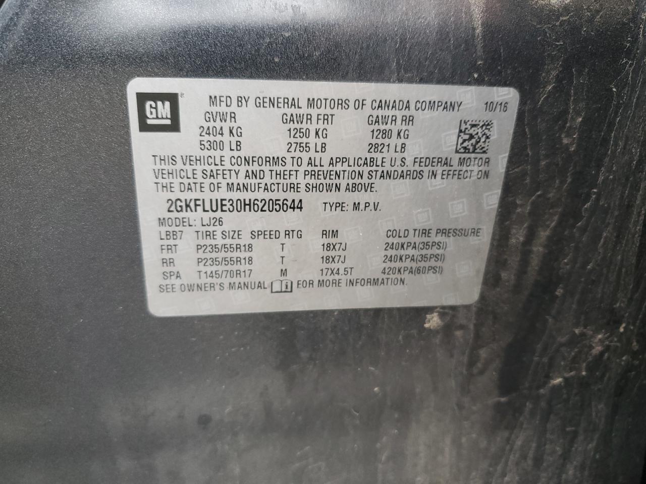 2017 GMC Terrain Slt VIN: 2GKFLUE30H6205644 Lot: 59960585