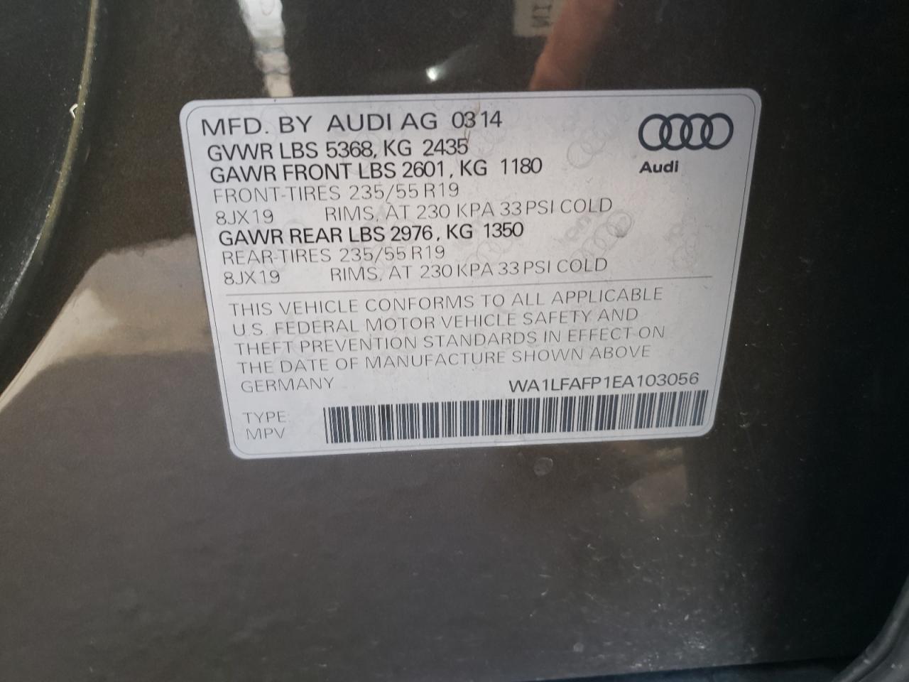 2014 Audi Q5 Premium Plus VIN: WA1LFAFP1EA103056 Lot: 61427115