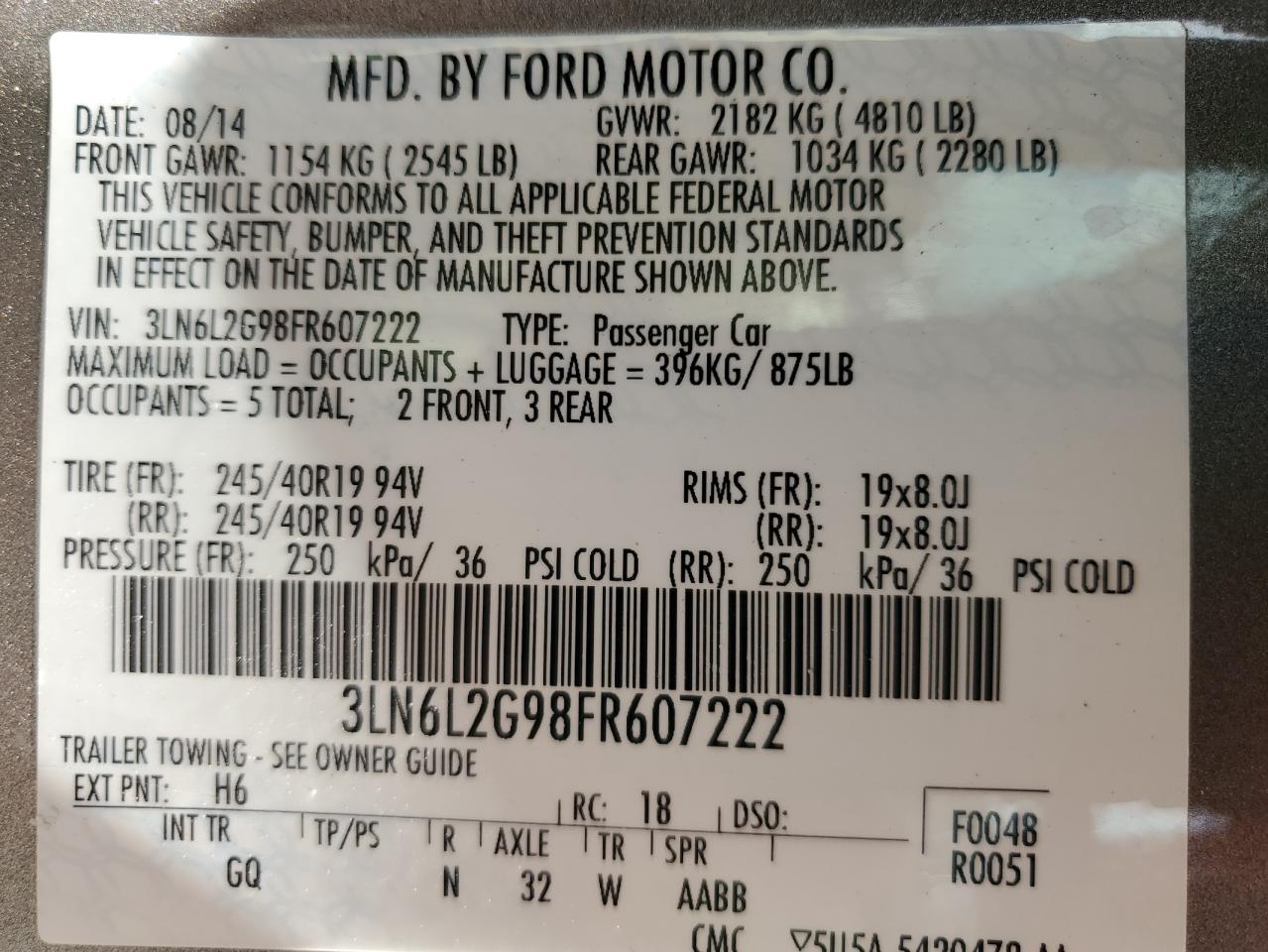 2015 Lincoln Mkz VIN: 3LN6L2G98FR607222 Lot: 62367295