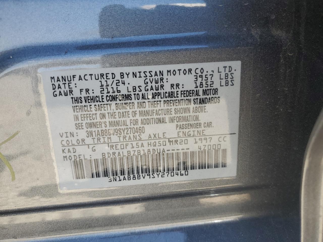2025 Nissan Sentra S VIN: 3N1AB8BV9SY270460 Lot: 62787145