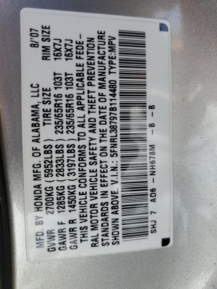 2007 Honda Odyssey Exl VIN: 5FNRL38797B114480 Lot: 62785755