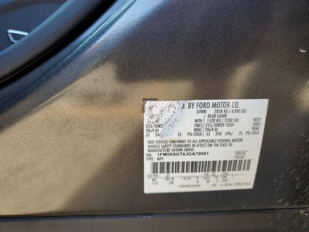 1FM5K8GT6JGA79581 FORD EXPLORER 2018